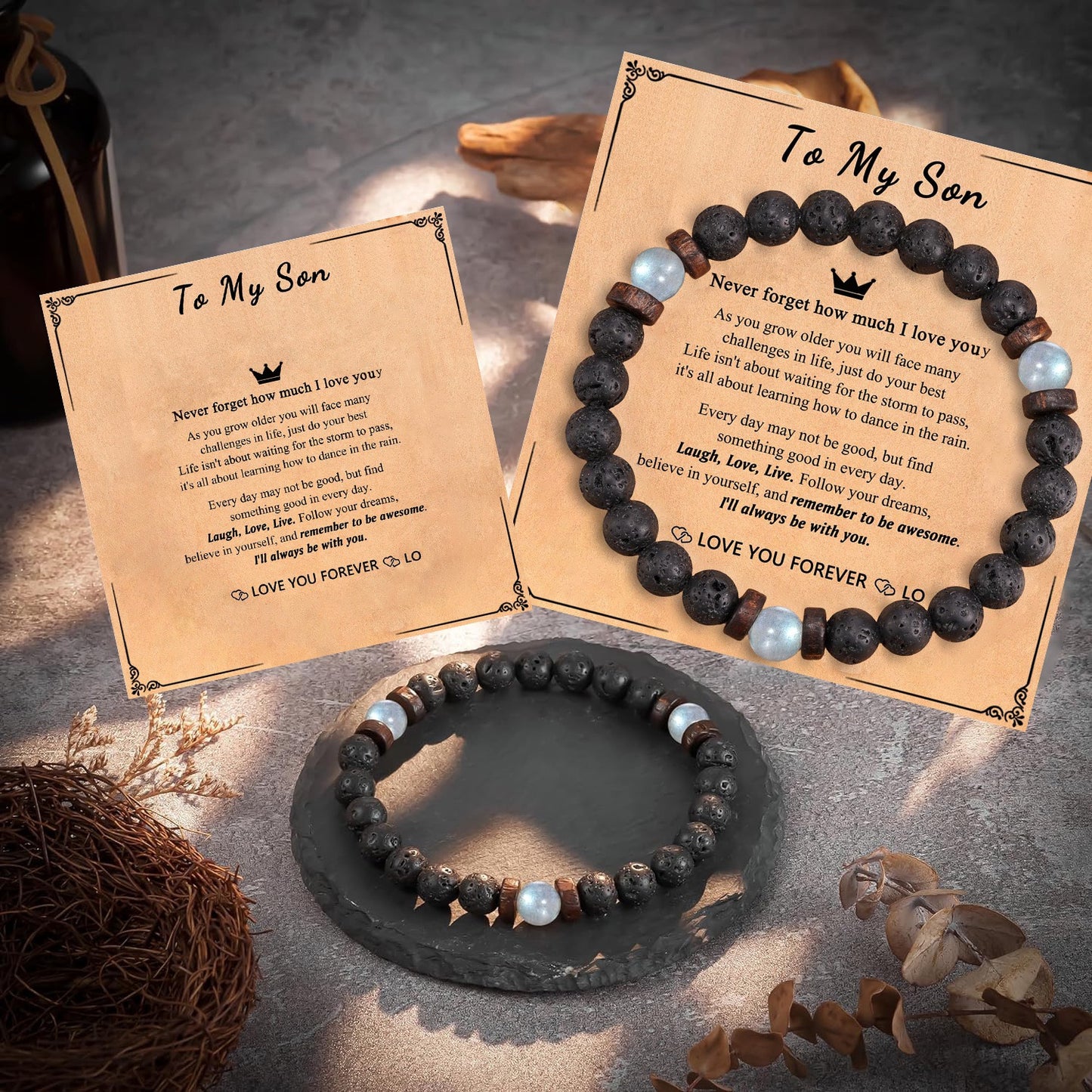 Natural Stone Bracelets for Men-Lava and Moonstone