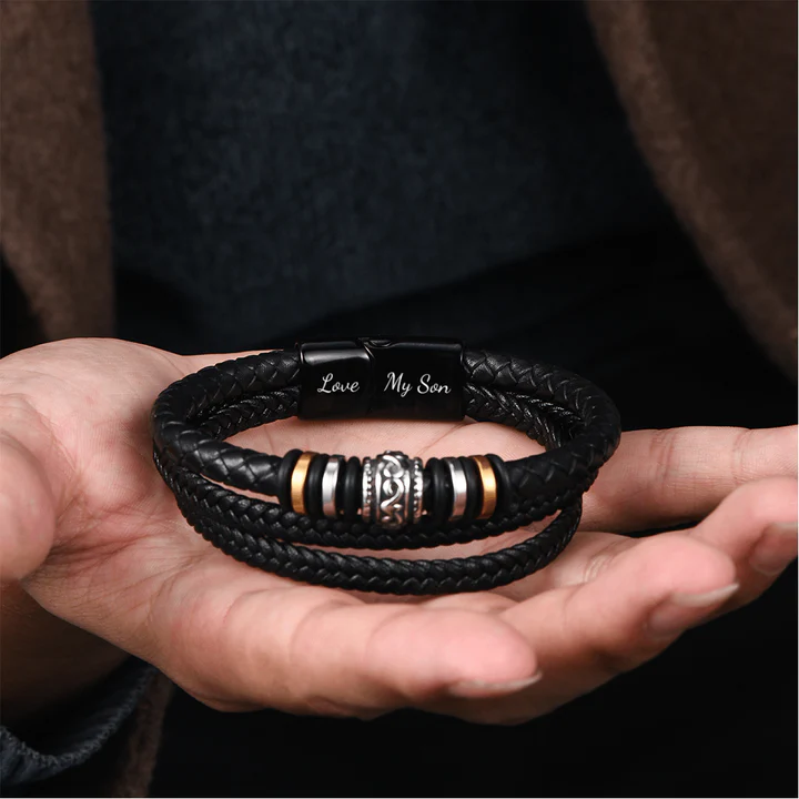 To My Son Braided Leather Bracelet
