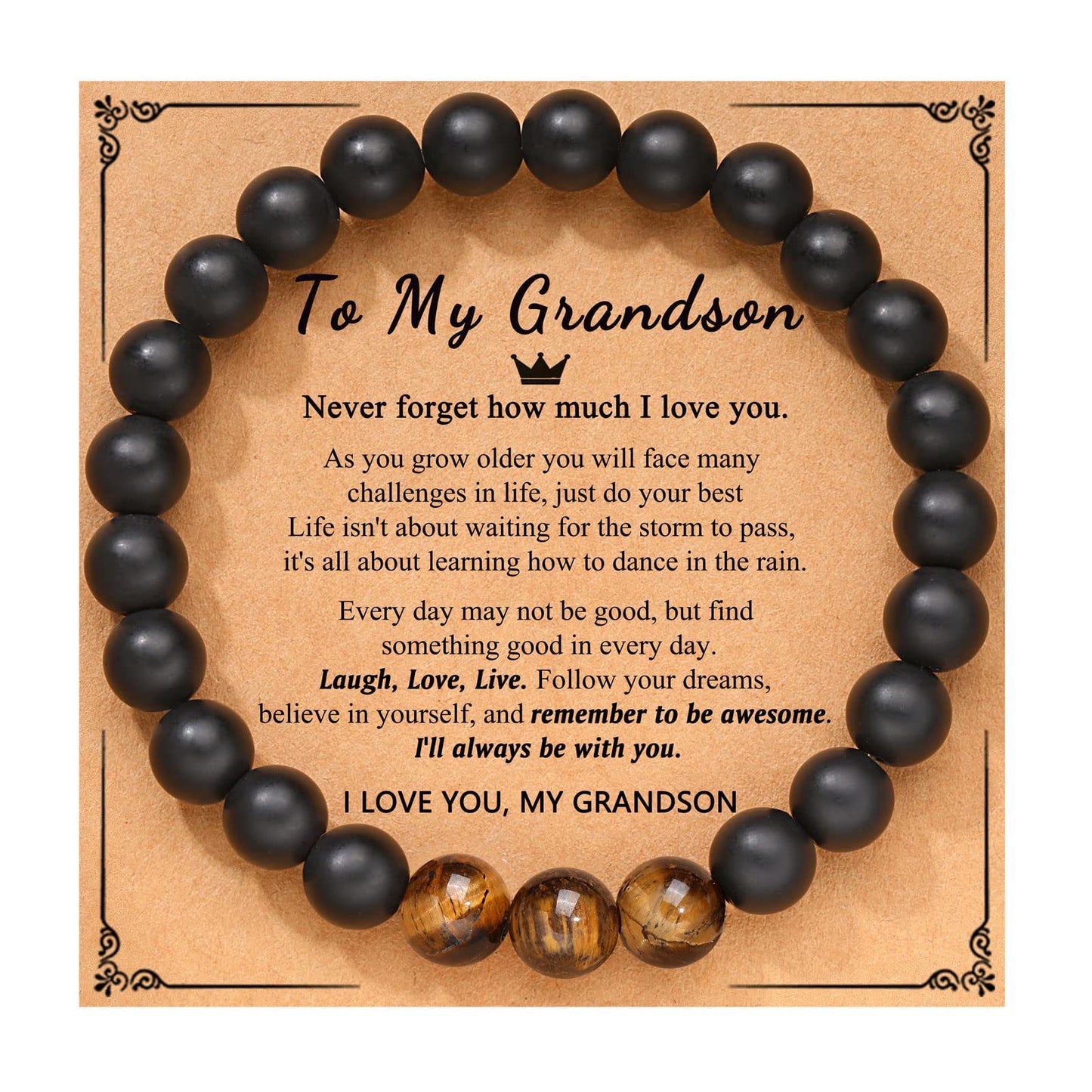 Natural Stone Bracelets for Men-Tiger Eye Stone | Black Agate Stone