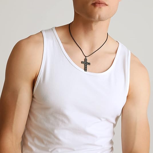 American Flag Black Cross Stainless Steel Chain Necklace For God So Loved the World