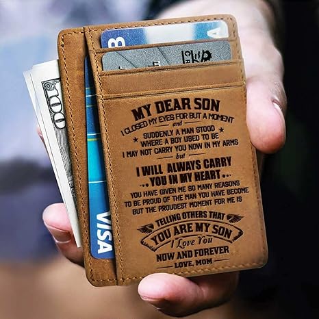 To My Son Engraved Leather Pocket Wallet YOU ARE MY SON