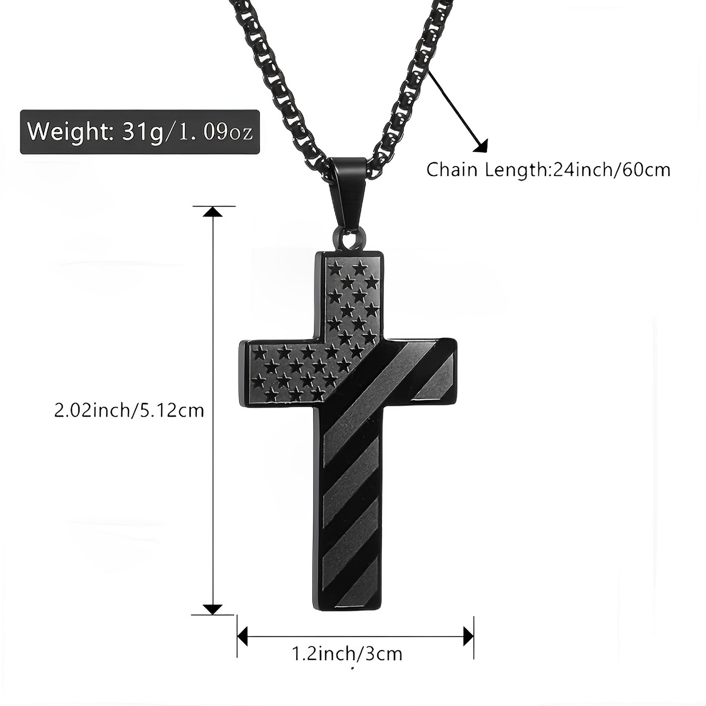 American Flag Black Cross Stainless Steel Chain Necklace For God So Loved the World