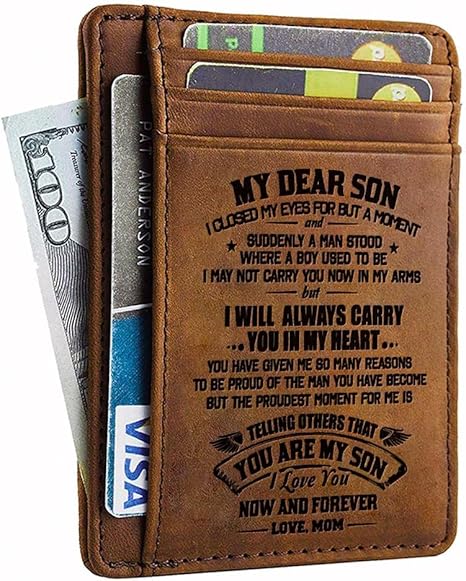 To My Son Engraved Leather Pocket Wallet YOU ARE MY SON