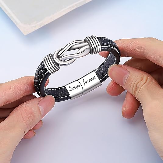 Men Leather Bracelet Gifts for Birthday Christmast Braided Bracelet for Husband