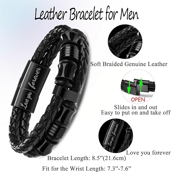 Men Leather Bracelet Gifts for Birthday Christmast Braided Bracelet for Son