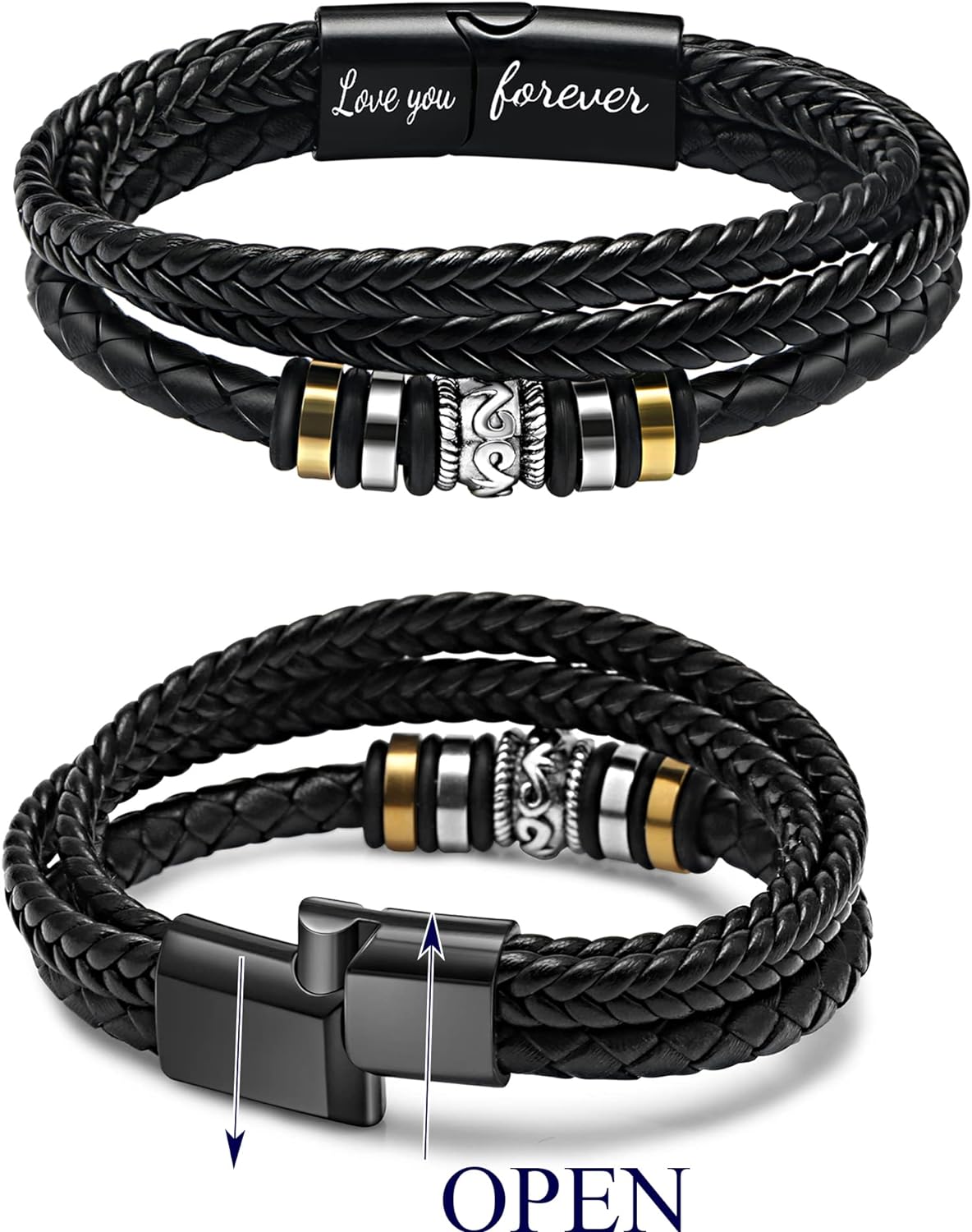 Men Leather Bracelet Gifts for Birthday Christmast Braided Bracelet for Grandson