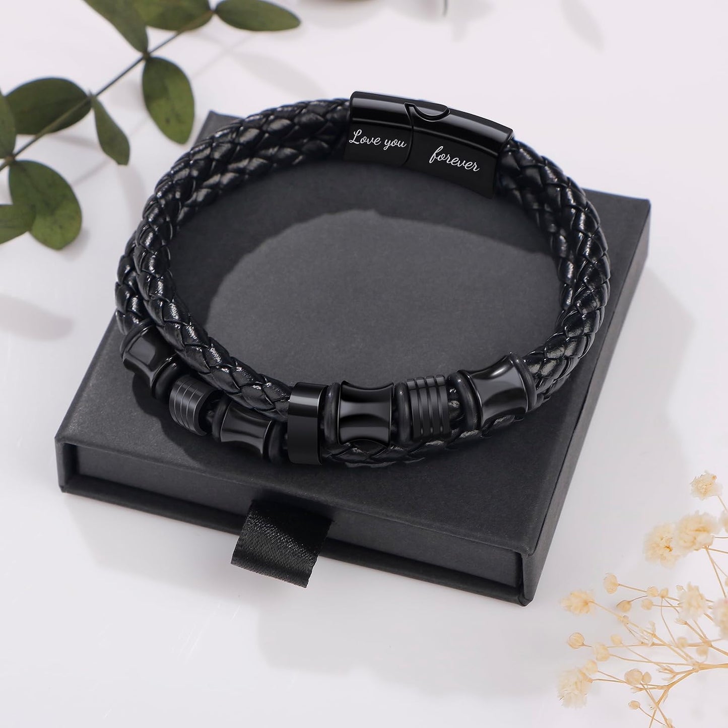 Men Leather Bracelet Gifts for Birthday Christmast Braided Bracelet for Grandson
