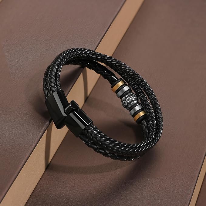 Men Leather Bracelet Gifts for Birthday Christmast Braided Bracelet for Son