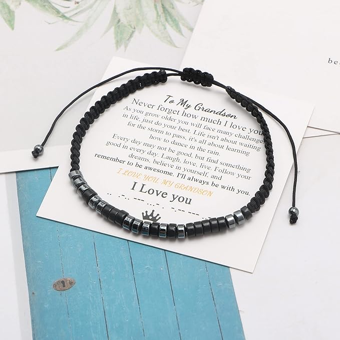 To My Grandson, I Love You Morse Code Bracelet