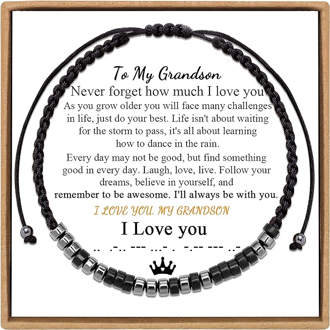 To My Grandson, I Love You Morse Code Bracelet