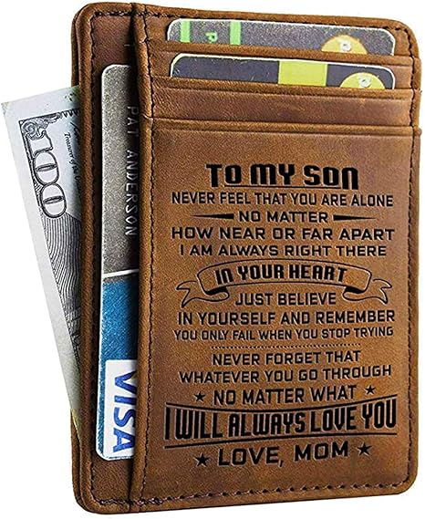 To My Son Engraved Leather Pocket Wallet I WILL ALWAYS LOVE YOU