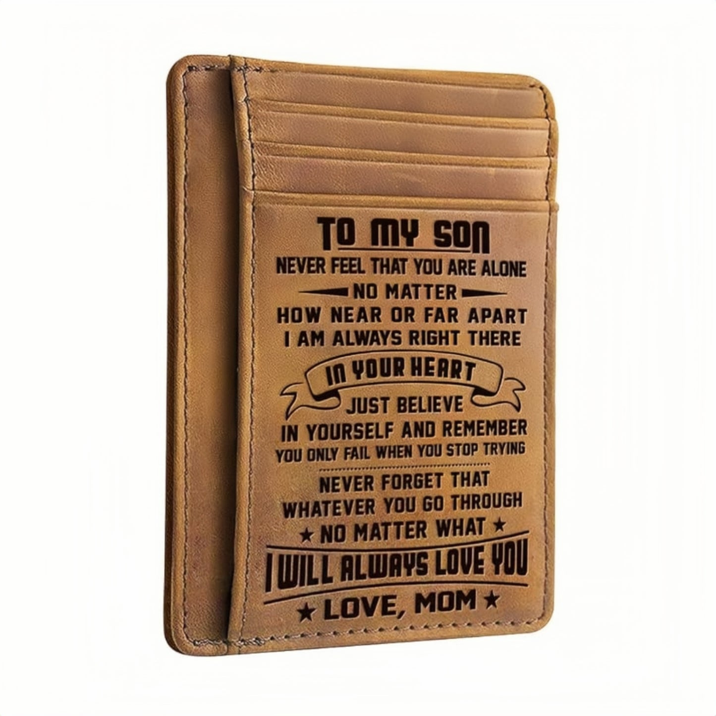 To My Son Engraved Leather Pocket Wallet I WILL ALWAYS LOVE YOU
