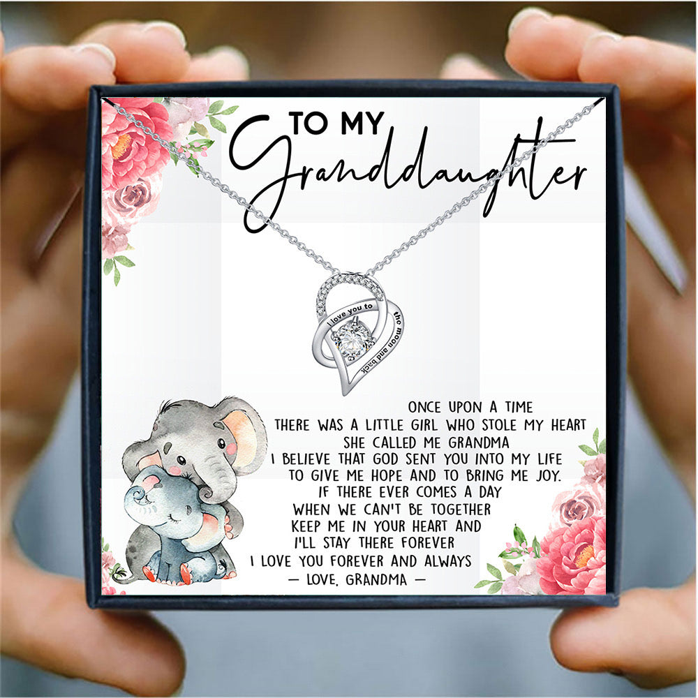 Crossed Heart Quotes Necklace for Women Gifts To My Granddaughter