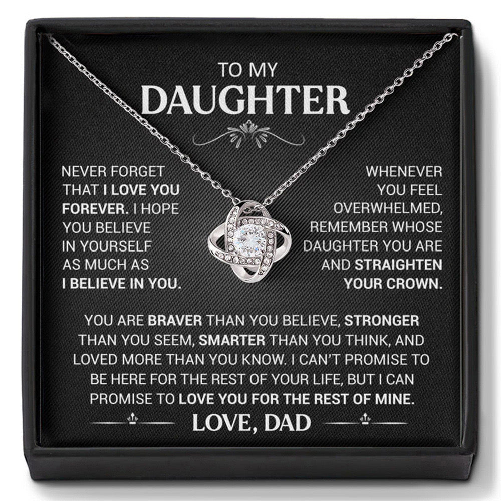 Cubic Zirconia Love Knot Necklace for Women Dainty Gifts To My Daughter (Dad)