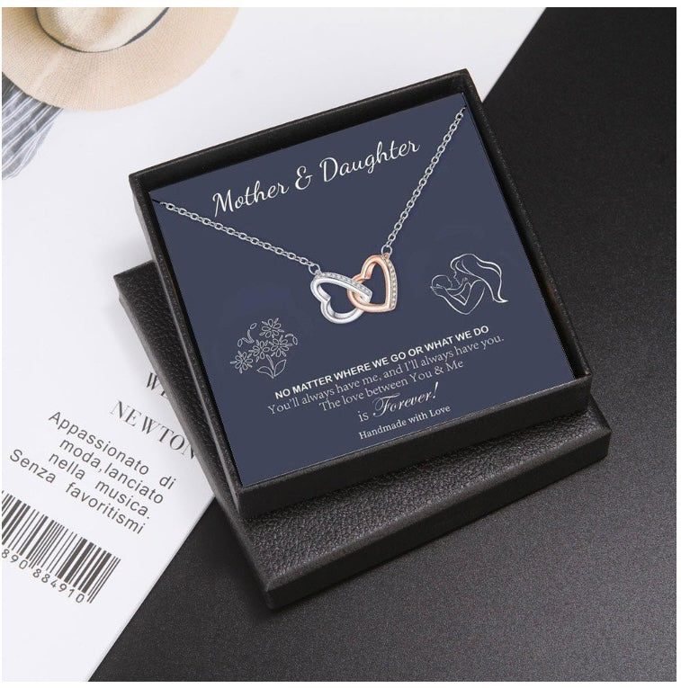 Double Crossed Heart Necklace for Women Gifts Mother and Daughter