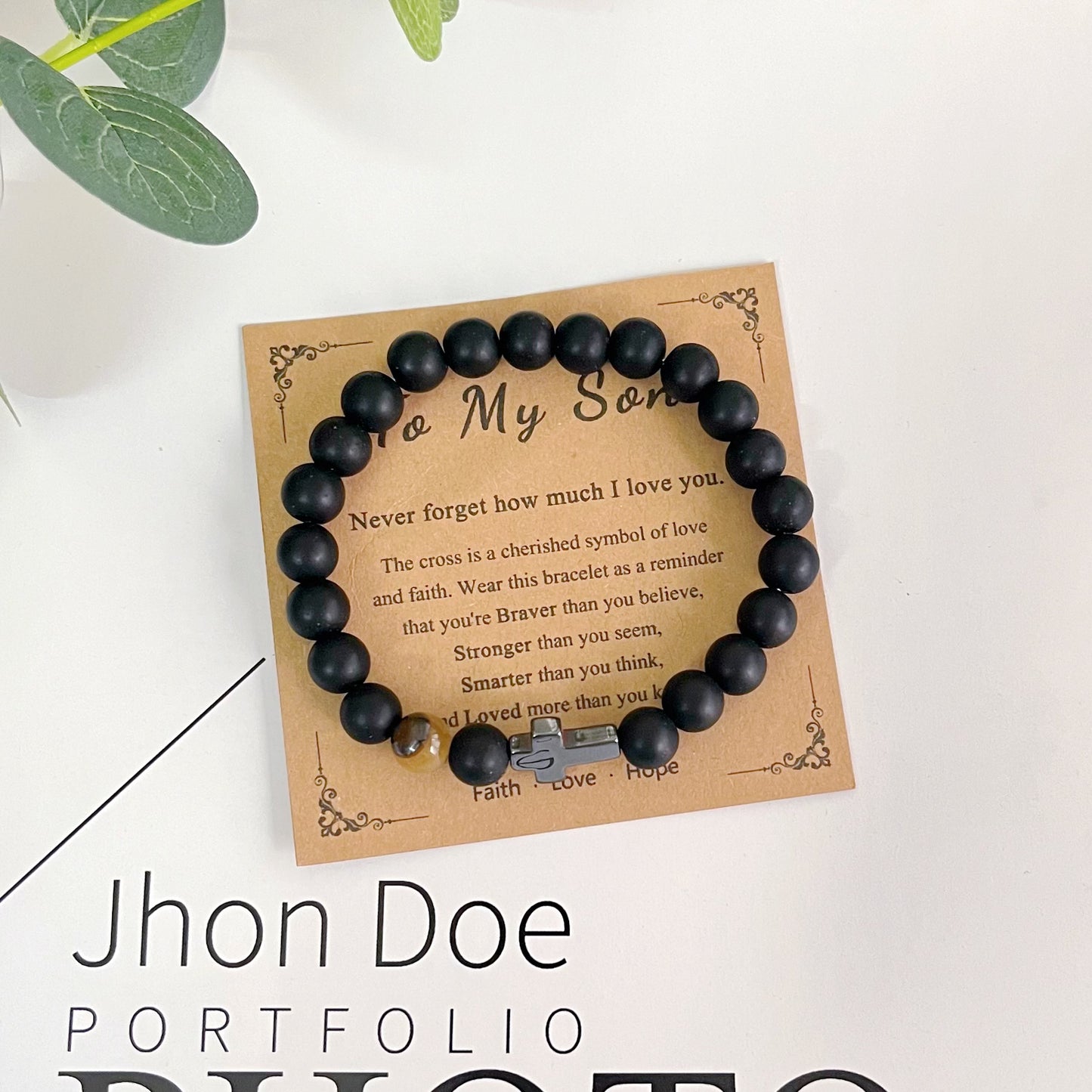 Cross Bracelet for Son, Black Tiger Eyes Beads Bracelet Birthday Graduation Gifts for Son