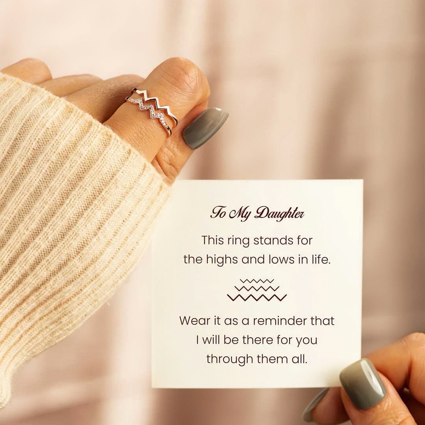 TO MY DAUGHTER HIGHS AND LOWS DOUBLE WAVE RING (Adjustable)