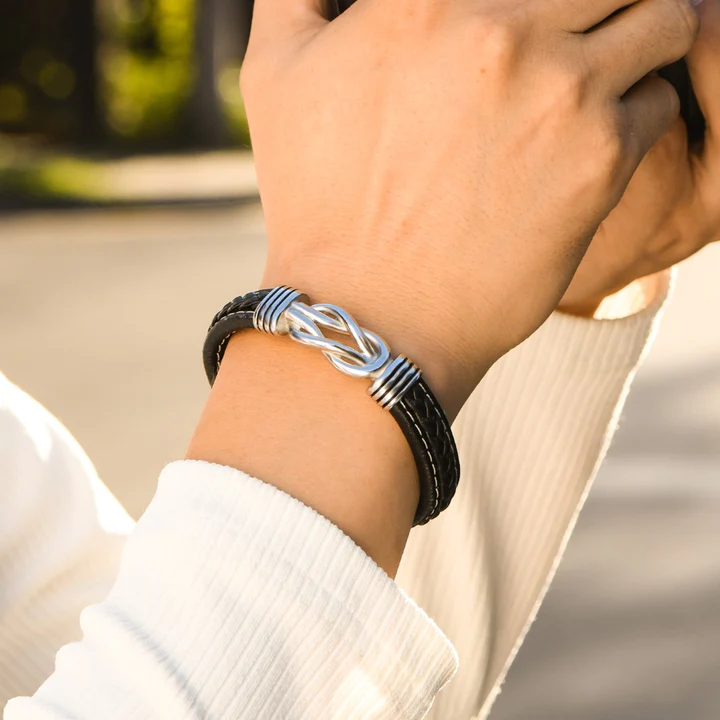 “Mother And Son Forever Linked Together" Braided Leather Bracelet