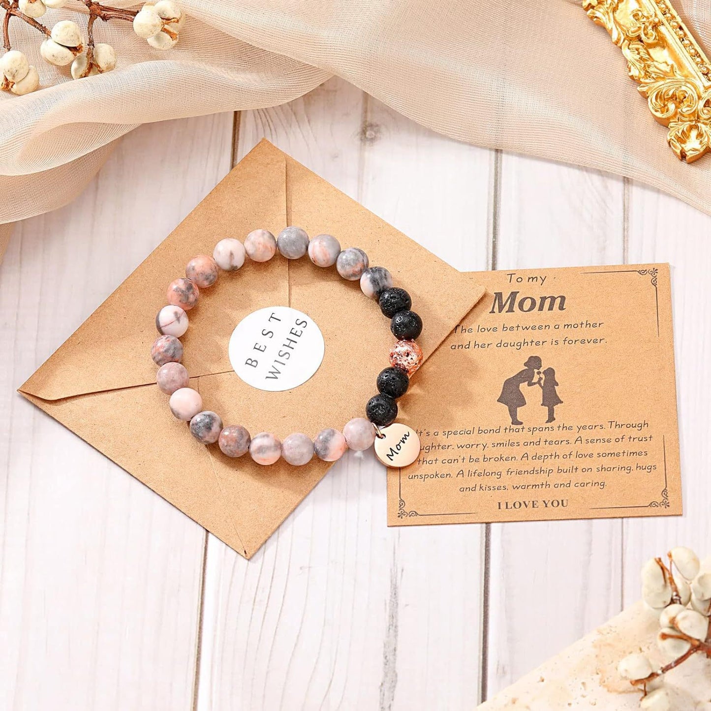 Pink Lava Rock Stone Beaded Bracelets for Women Gifts