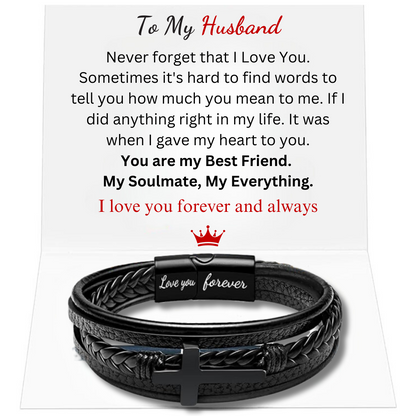 Love You Forever Cross Leather Bracelet For Husband