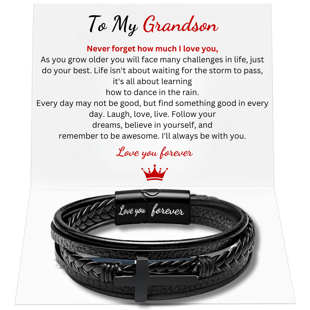 To My Grandson Love You Forever Cross Bracelet