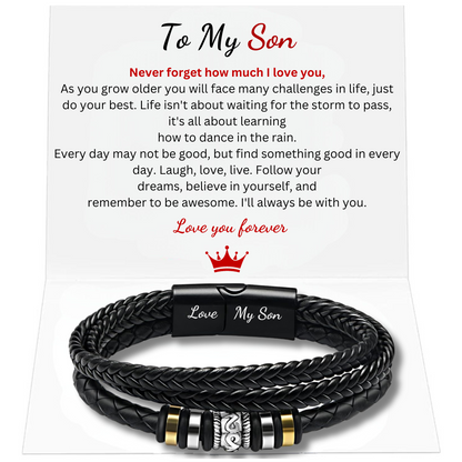 To My Son Braided Leather Bracelet