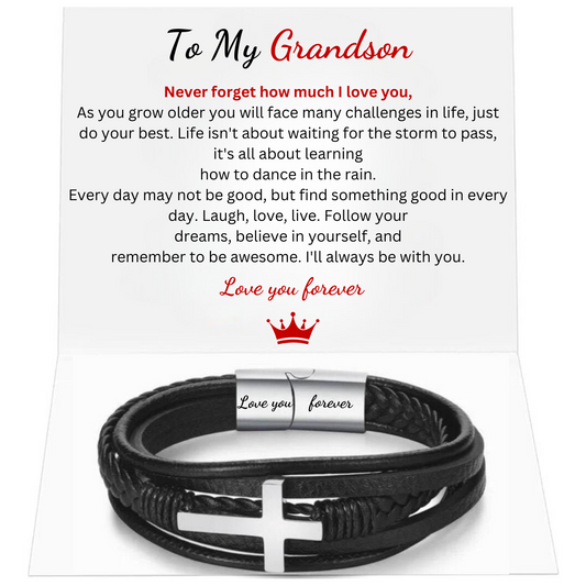 To My Grandson Love You Forever Cross Bracelet