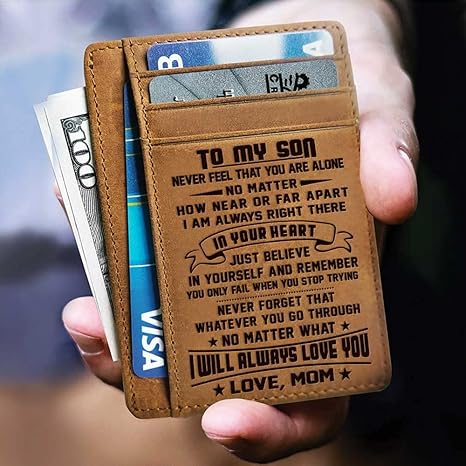 To My Son Engraved Leather Pocket Wallet I WILL ALWAYS LOVE YOU