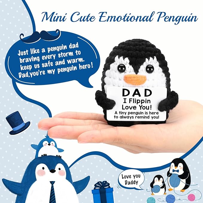 Handmade Positive Penguin Crochet Doll Gift (Dad)