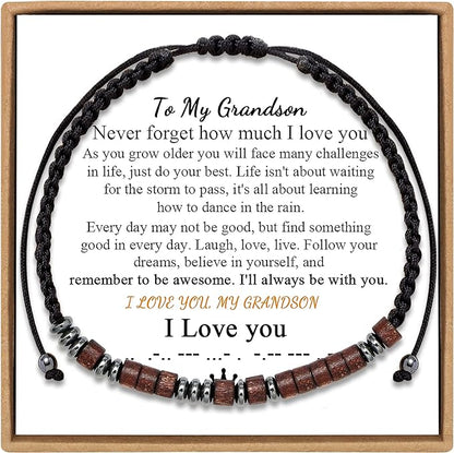 To My Grandson, I Love You Morse Code Bracelet