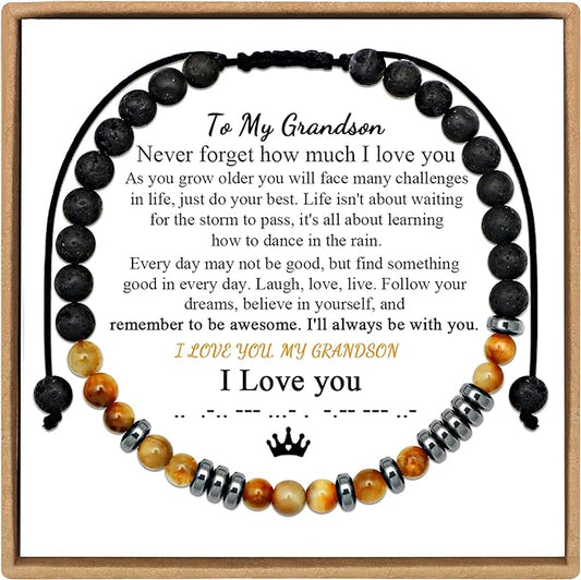 To My Grandson, I Love You Morse Code Bracelet