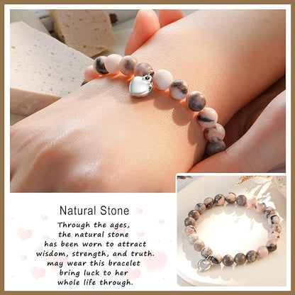 Inspirational Beaded Bracelet Jewelry For Daughter, Natural Stone Sweet Heart Bracelet from Mom Dad