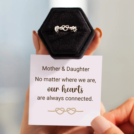 MOTHER & DAUGHTER ALWAYS CONNECTED INFINITY HEART KNOT RING