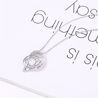 Crossed Heart Quotes Necklace for Women Gifts Para a Minha Mae