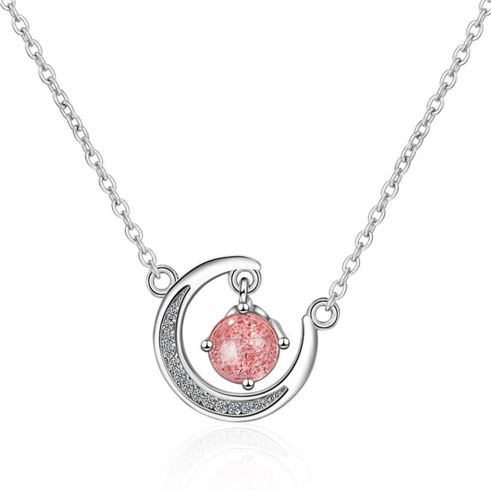 Pink Crystal and Moon Necklace for Women Gifts To My Daughter