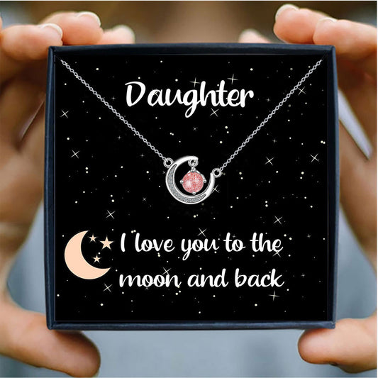 Pink Crystal and Moon Necklace for Women Gifts To My Daughter