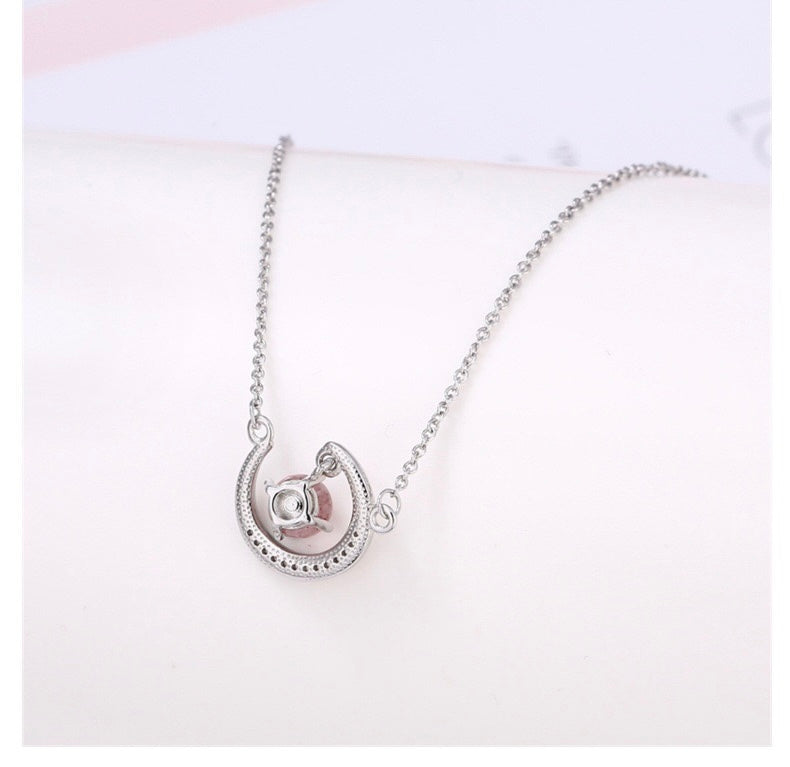 Pink Crystal and Moon Necklace for Women Gifts To My Daughter