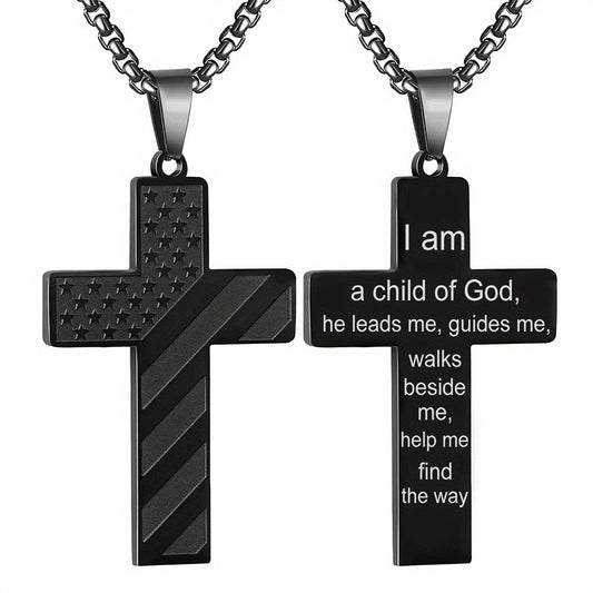 American Flag Black Cross Stainless Steel Chain Necklace a Child of God