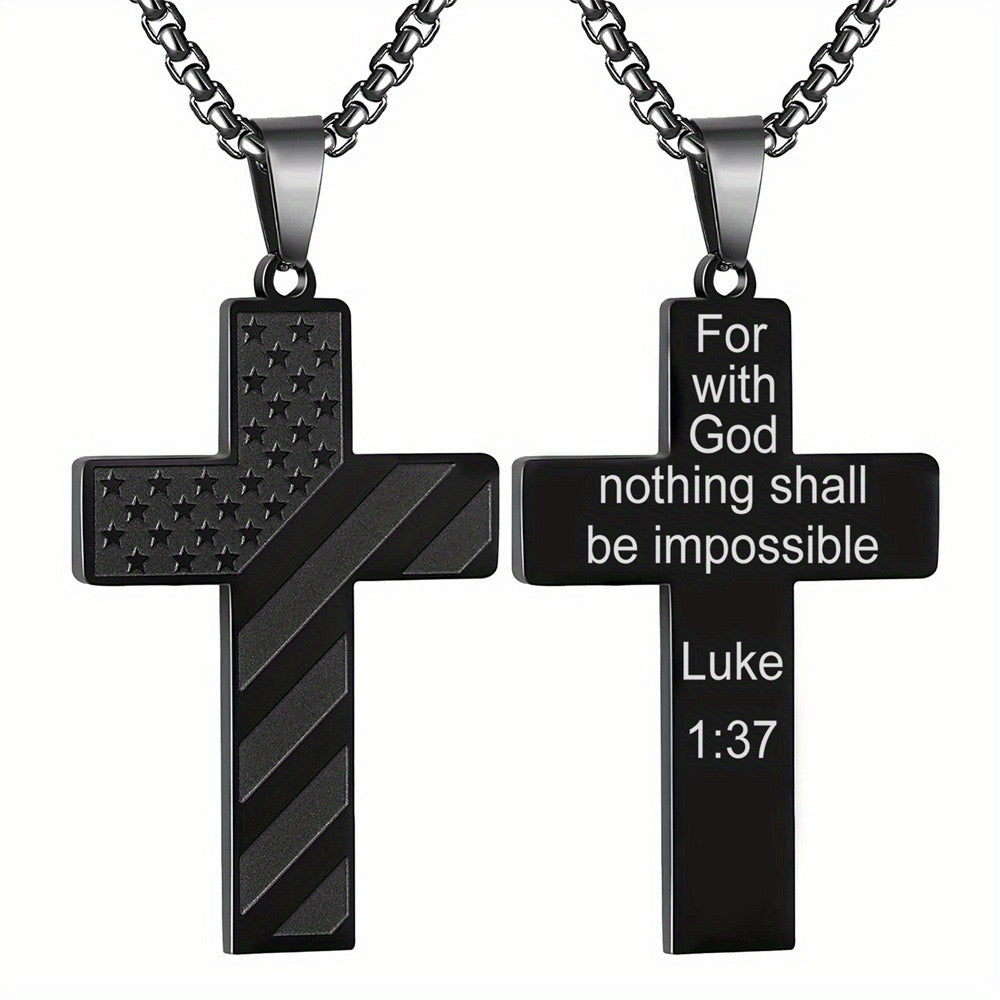 American Flag Black Cross Stainless Steel Chain Necklace For with God