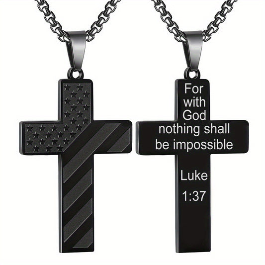 American Flag Black Cross Stainless Steel Chain Necklace For with God