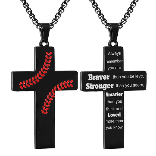 Baseball Cross Necklace for Boys Men, Stainless Steel Cross Pendant Chain Be Stronger