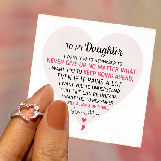 Never Give Up No Matter What Semicolon Ring For Daughter (Adjustable)