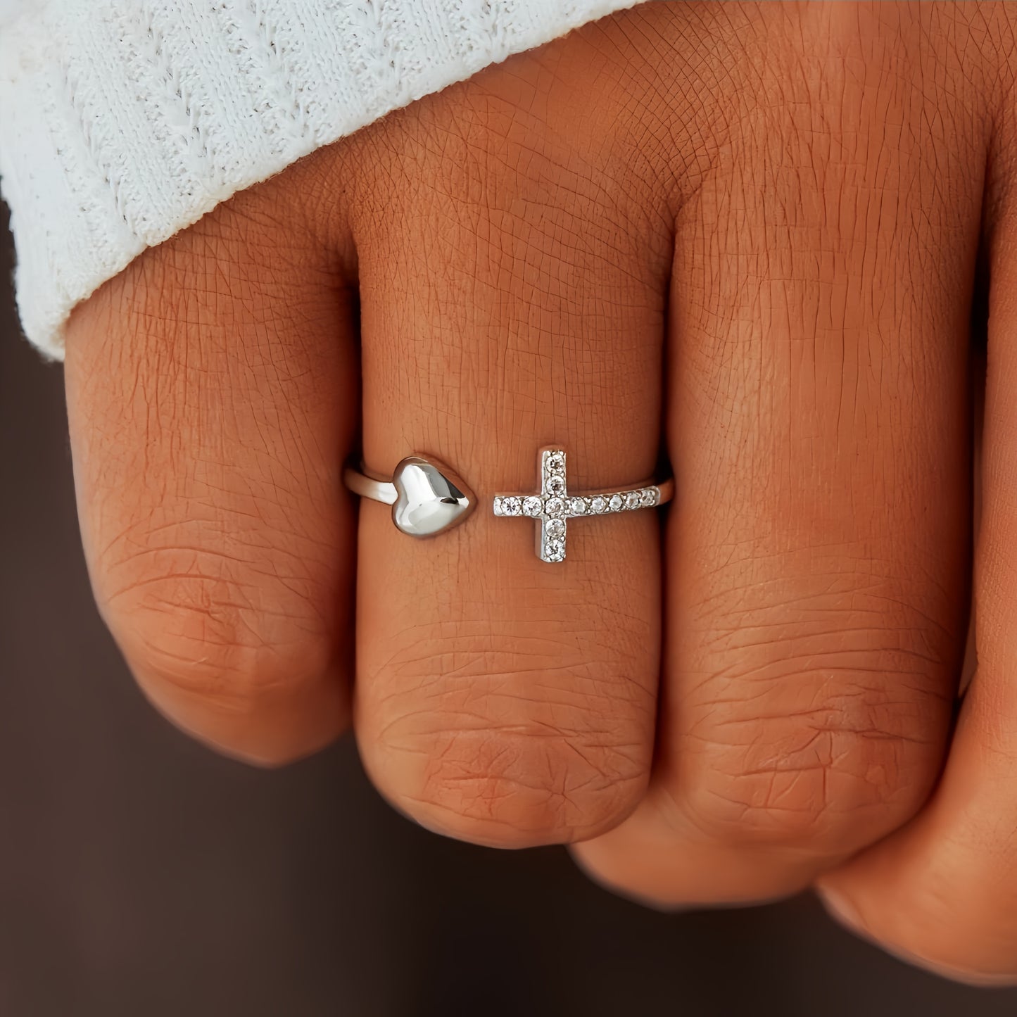 Adjustable cross and heart rings for daughter