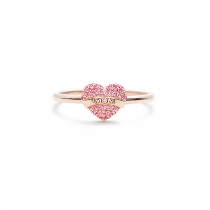 BEING A MOM IS A WORK OF HEART PAVÉ MOM HEART RING (adjustable)